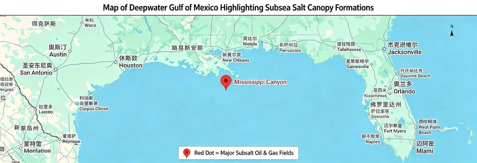 Map of USA Gulf Coast and Permian Basin Highlighting Deep HPHT Oilfield Locations
